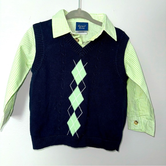 NWOT baby boy / toddler gingham button down & vest perfect for holiday wear - Picture 1 of 5